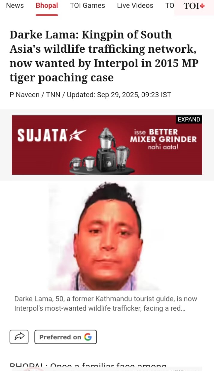 Darke Lama: Kingpin of South Asia's wildlife trafficking network, now wanted by Interpol in 2015 MP tiger poaching case