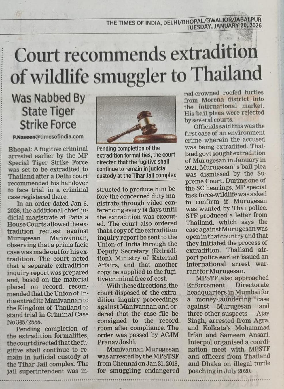 Court recommends extradition of wildlife smuggler to Thailand